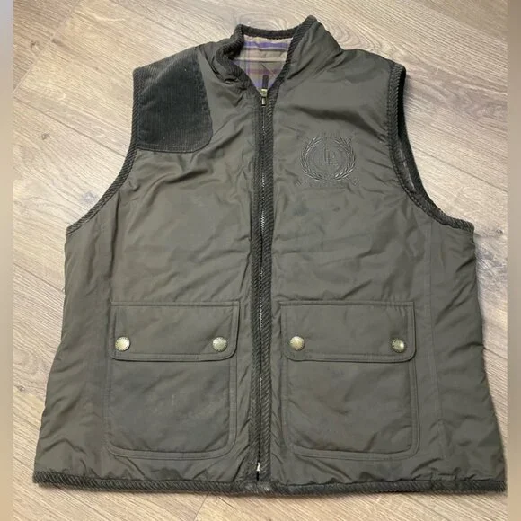 Lauren Ralph Lauren Vintage 90s Reversible Vest Plaid Brown Corduroy Zip Front L - Picture 1 of 6